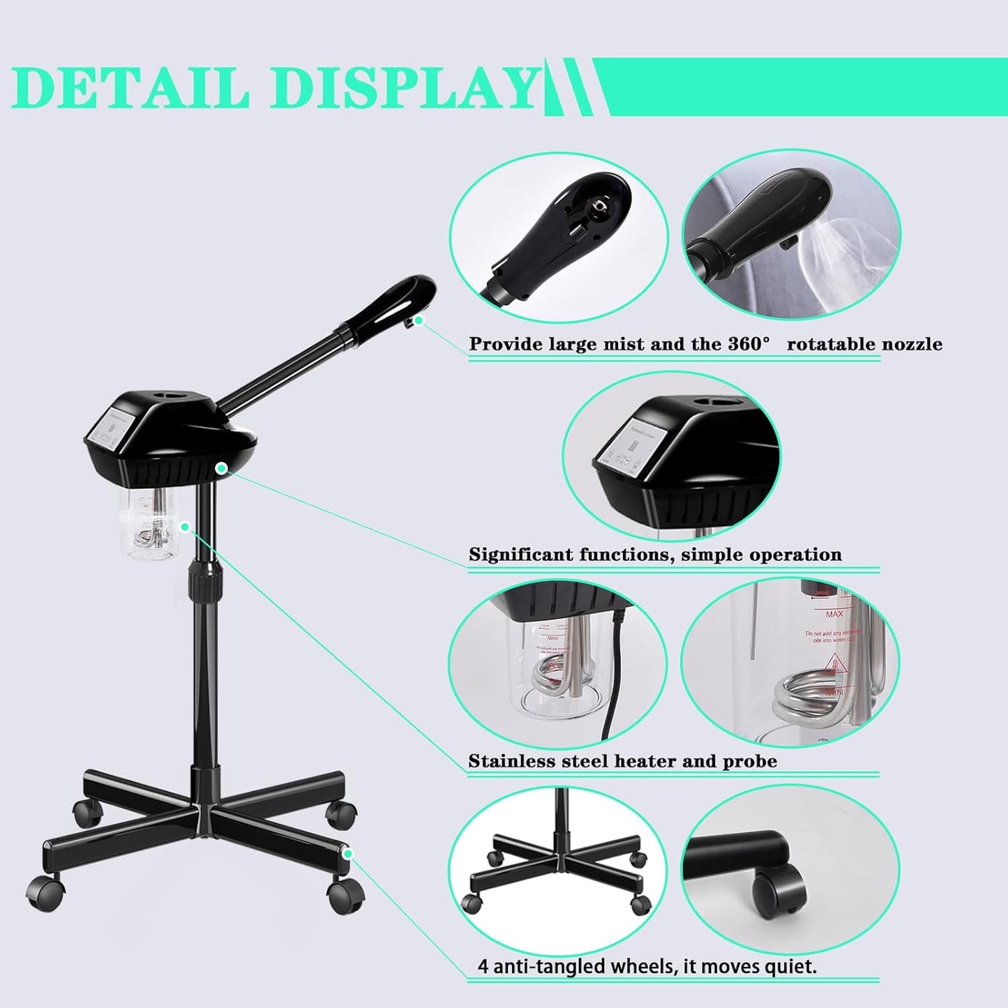 Professional Facial Steamer with Hot Mist & Timer - Mobile Esthetician Steamer for Home and Spa Use