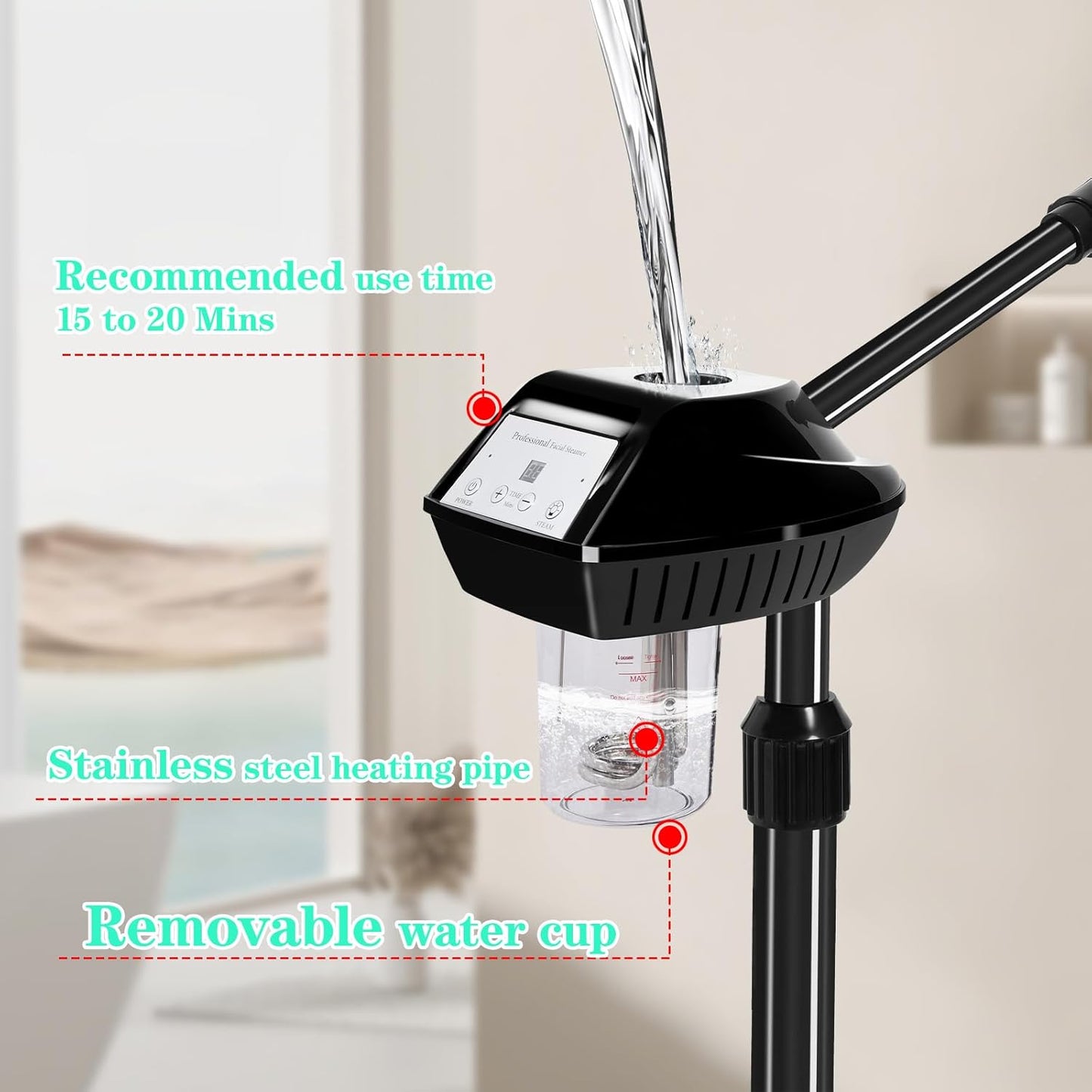 Professional Facial Steamer with Hot Mist & Timer - Mobile Esthetician Steamer for Home and Spa Use