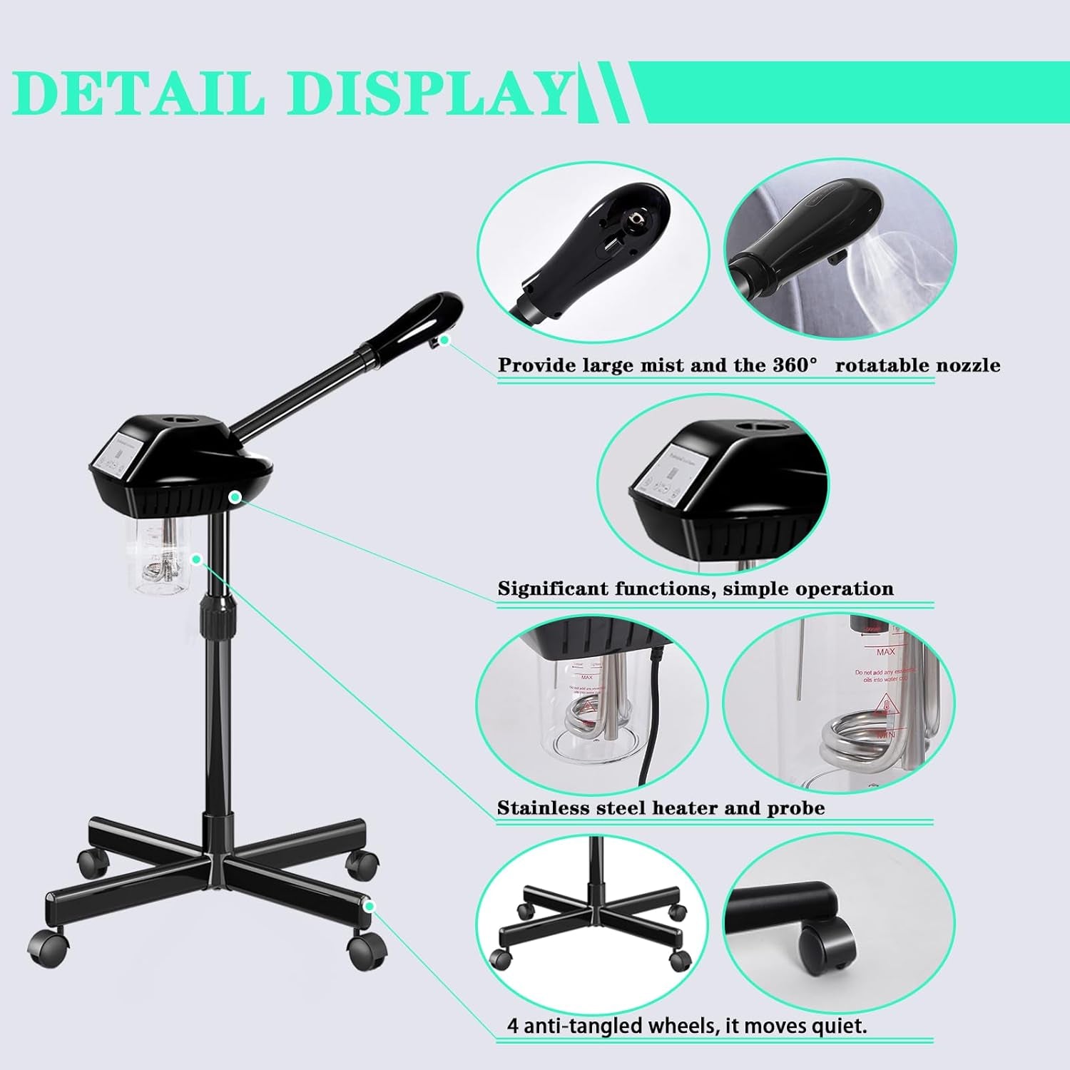 Professional Facial Steamer with Hot Mist & Timer - Mobile Esthetician Steamer for Home and Spa Use