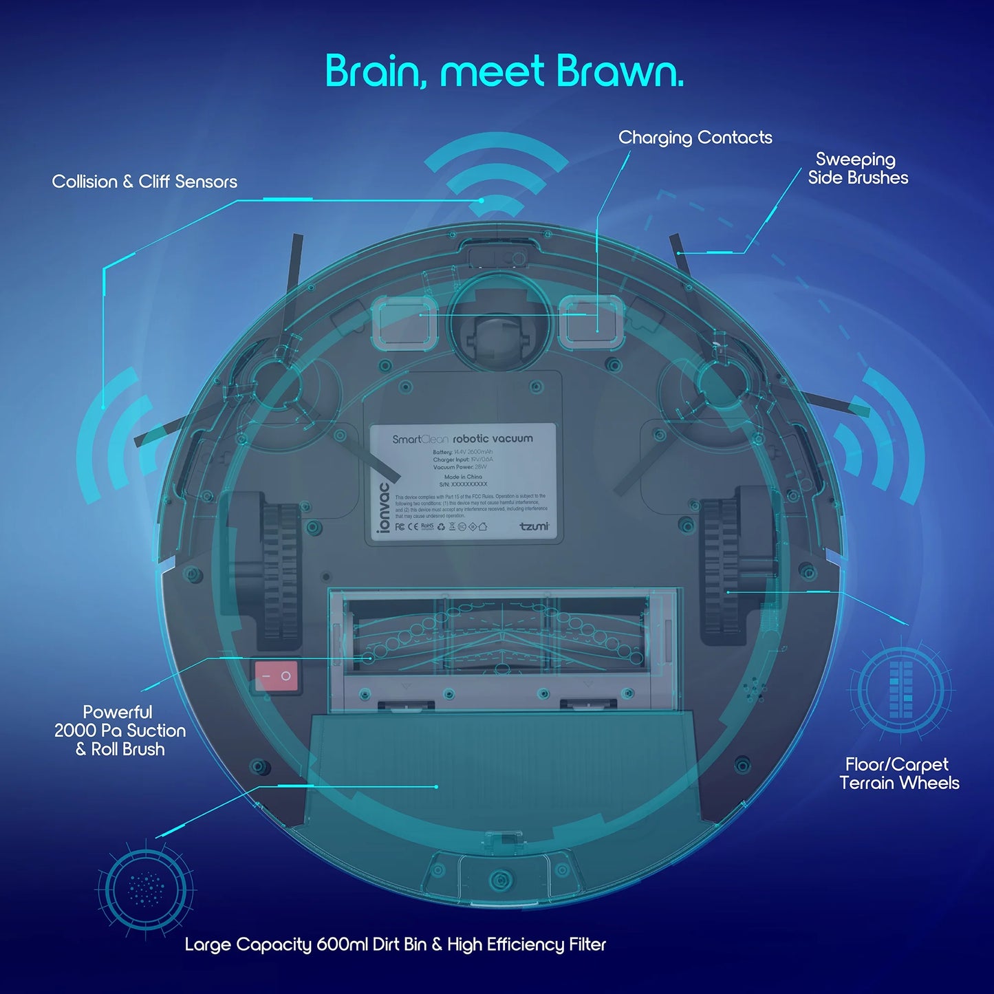 Smartclean 2000 Robovac: WiFi-Enabled Robot Vacuum with App & Remote Control - Effortless Cleaning!