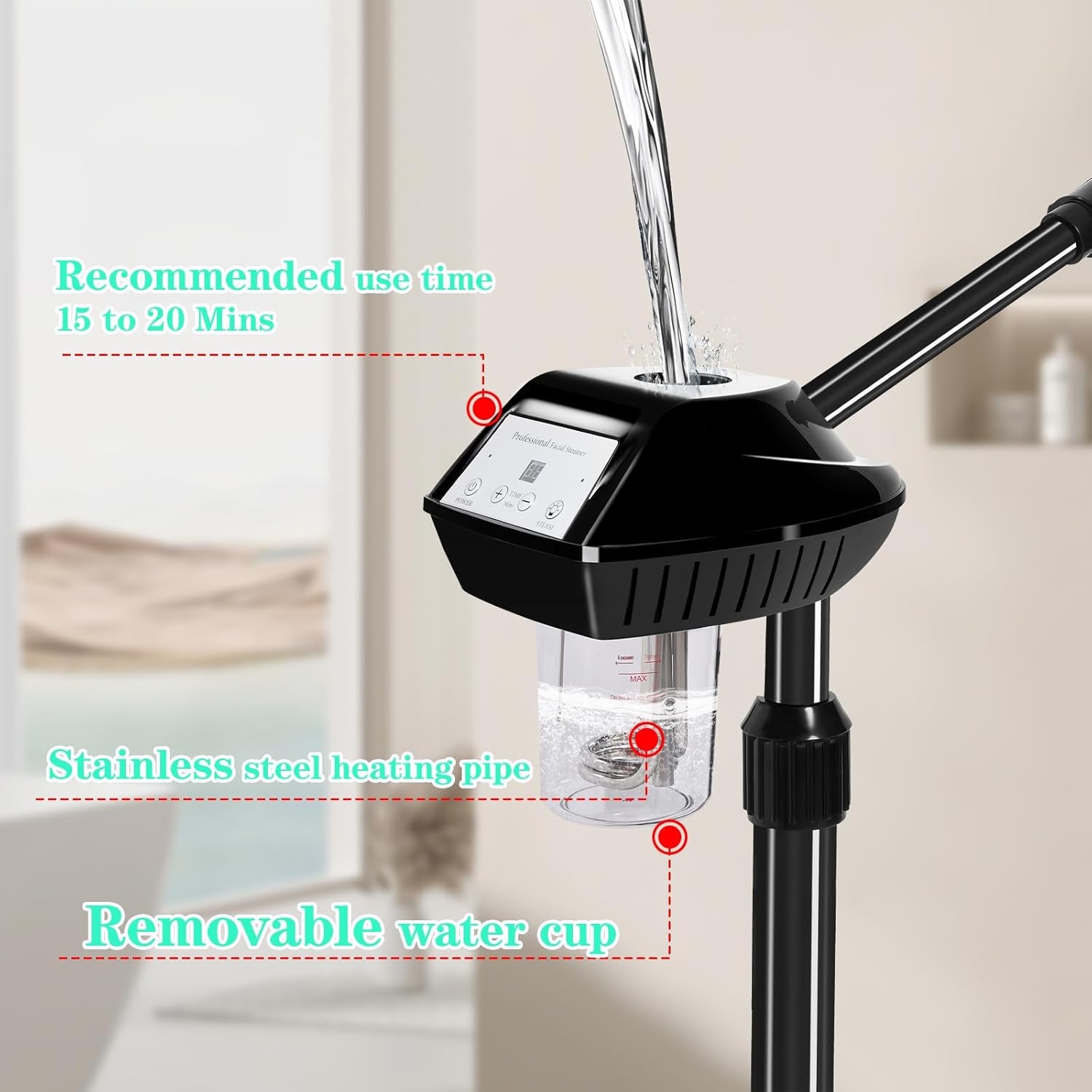 Professional Facial Steamer with Hot Mist & Timer - Mobile Esthetician Steamer for Home and Spa Use